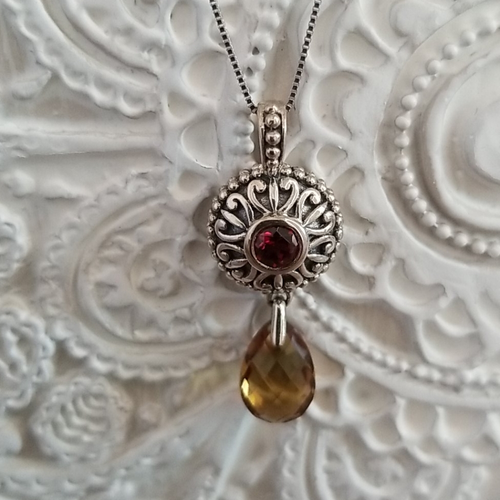 Sterling Silver Citrine and Garnet Pendant